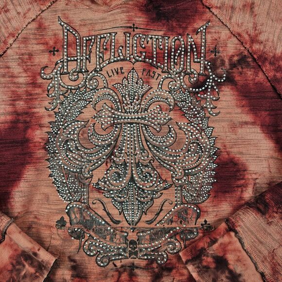 Affliction Live Fast Hoodie Women's M Rhinestone Cut-Out Red/Pink Pullover Y2K - Picture 2 of 10